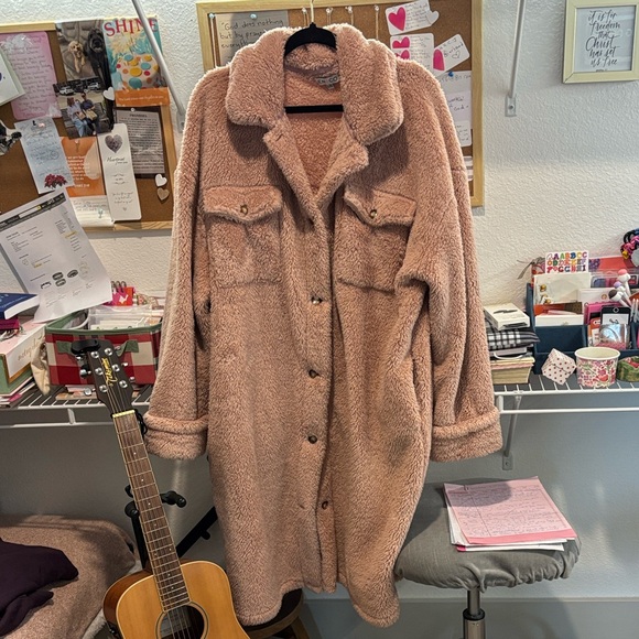 Jen & Co Jackets & Blazers - Jen & Company: Cozy Teddy Longline Jacket - Blush Pink